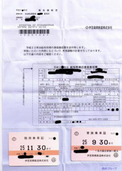 伊豆箱根鉄道の源泉徴収票と職務乗車証（正社員）