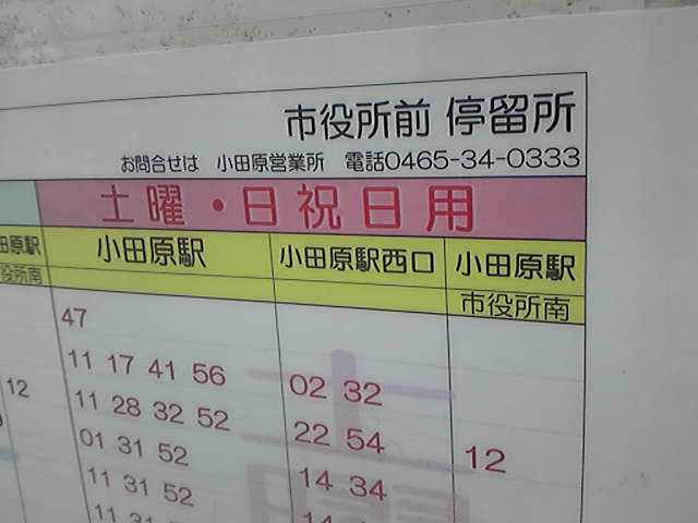 伊豆箱根バス「市役所前」バス停（2014年５月３日14時27分撮影）