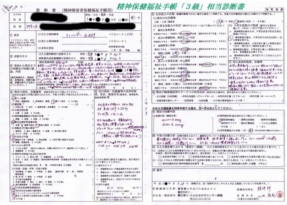 国立精神・神経医療研究センター病院発行の手帳用診断書